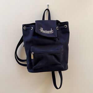 HARRODS Knightsbridge Black Gold Nylon Canvas Mini Backpack Purse Bag Vintage